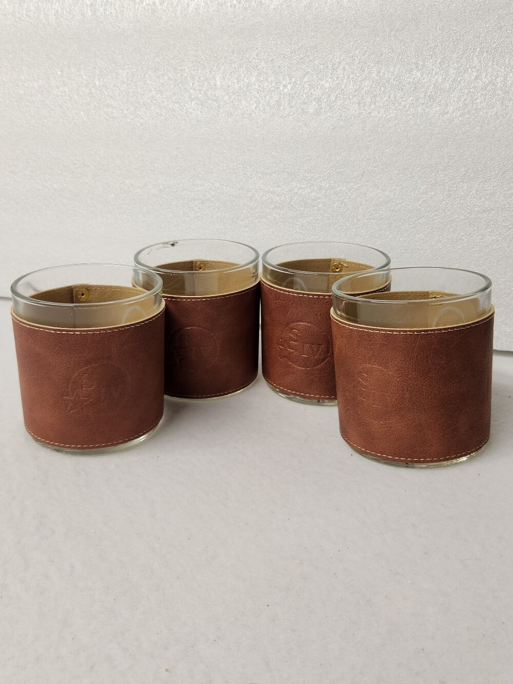 Makers Mark SIV Bourbon Whiskey Leather Wrapped Rocks Glasses Tumblers Set of 4